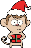 hand drawn line drawing of a christmas monkey wearing santa hat png