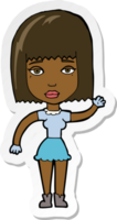 sticker of a cartoon waving woman png