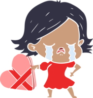 Cartoon-Mädchen im flachen Farbstil, das über Valentinsgrüße weint png