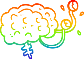 rainbow gradient line drawing of a cartoon monster brain png