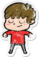 distressed sticker of a cartoon happy boy png