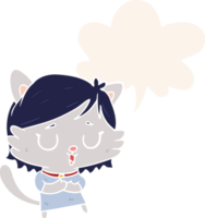 cartoon cat girl with speech bubble in retro style png