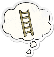 cartoon ladder with thought bubble as a distressed worn sticker png