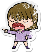 distressed sticker of a cartoon woman talking loudly png