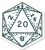 sticker of a natural 20 D20 dice roll png