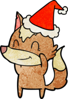 friendly hand drawn textured cartoon of a wolf wearing santa hat png