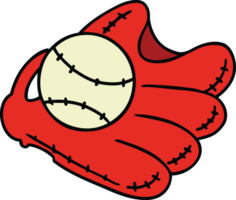 Hand gezeichnet Karikatur Gekritzel von ein Baseball und Handschuh png