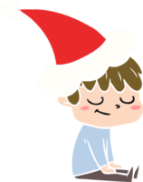 hand dragen platt Färg illustration av en Lycklig pojke bär santa hatt png