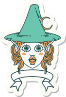 sticker of a elf mage character face with banner png