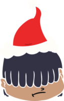 hand drawn flat color illustration of a face with hair over eyes wearing santa hat png