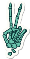 sticker of tattoo in traditional style of a skeleton giving a peace sign png