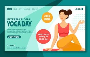 Yoga Day Social Media Landing Page Cartoon Hand Drawn Templates Background Illustration vector