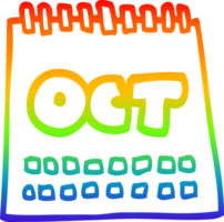 rainbow gradient line drawing of a cartoon calendar showing month of october png