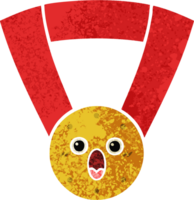 retro illustration style cartoon of a gold medal png