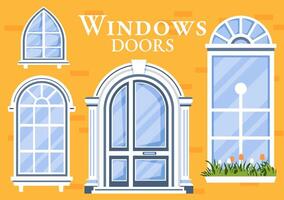 House Architecture Vector Illustration with Doors and Windows Various Shapes, Colors and Sizes in Flat Cartoon Background