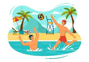 Water Polo Sport Vector Illustration with Player Playing to Throw the Ball on the Opponent's Goal in the Swimming Pool in Flat Cartoon Background