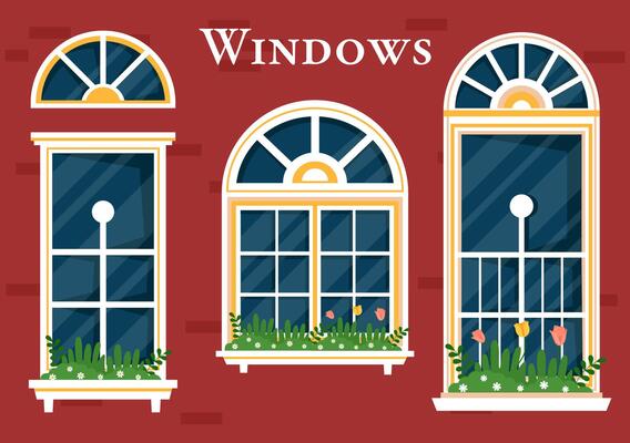 House Architecture Vector Illustration with Doors and Windows Various Shapes, Colors and Sizes in Flat Cartoon Background