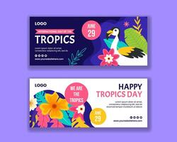 Tropics Day Horizontal Banner Flat Cartoon Hand Drawn Templates Background Illustration vector