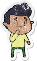 distressed sticker of a happy cartoon man png