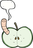 Cartoon-Apfel mit Wurm mit Sprechblase png