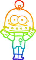 rainbow gradient line drawing of a happy carton robot with light bulb png