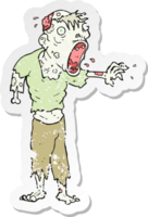 retro distressed sticker of a cartoon zombie png