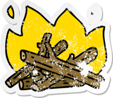 distressed sticker of a quirky hand drawn cartoon campfire png