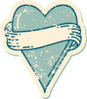 iconic distressed sticker tattoo style image of a heart and banner png