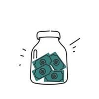 hand drawn doodle jar full of money illustration vector