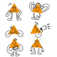 hand drawn doodle triangle shape character gesture collection illustration vector