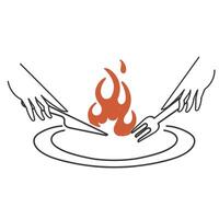 hand drawn doodle cutlery and fire illustration vector