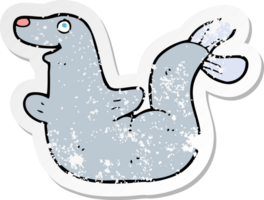 retro distressed sticker of a cartoon seal png