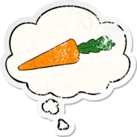 cartoon carrot with thought bubble as a distressed worn sticker png