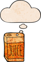 dibujos animados jugo caja con pensamiento burbuja en grunge textura estilo png