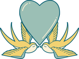 iconic tattoo style image of swallows and a heart png