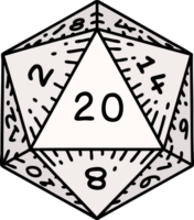 Retro Tattoo Style natural 20 D20 dice roll png