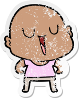 distressed sticker of a happy cartoon bald man png