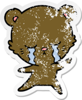 distressed sticker of a crying cartoon bear png