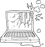 hand drawn black and white cartoon broken computer png