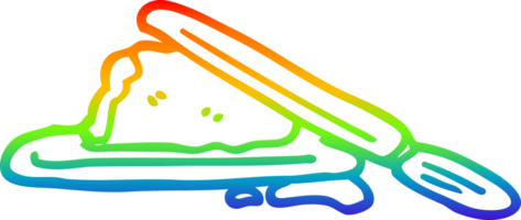 rainbow gradient line drawing of a cartoon butter and knife png