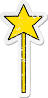 distressed sticker of a cute cartoon star wand png