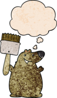 cartoon bear with paint brush with thought bubble in grunge texture style png