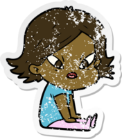 distressed sticker of a cartoon stressed woman png