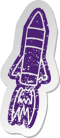 distressed old cartoon sticker of a space rocket png