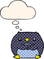 cartoon penguin with thought bubble in comic book style png