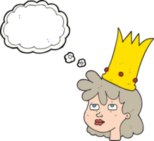 hand drawn thought bubble cartoon queen with crown png