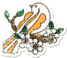 Distressed Sticker Tattoo im traditionellen Stil eines Vogels auf einem Ast png