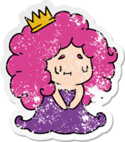 distressed sticker cartoon illustration of a cute kawaii princess girl png