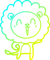 cold gradient line drawing of a laughing lion cartoon png