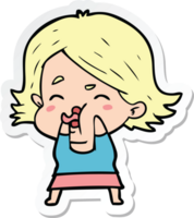 sticker of a cartoon girl pulling face png